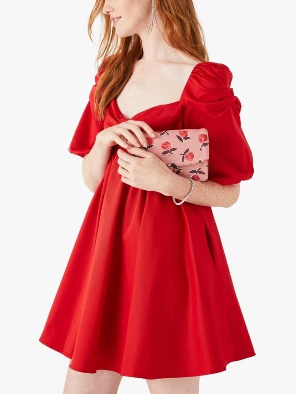 Kate Spade New York Dress Women's 8 Red Puff Sleeve Babydoll Mini Sweetheart Bow